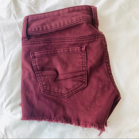 Maroon Cut Off Stretch Shorts - Picture 2 of 4